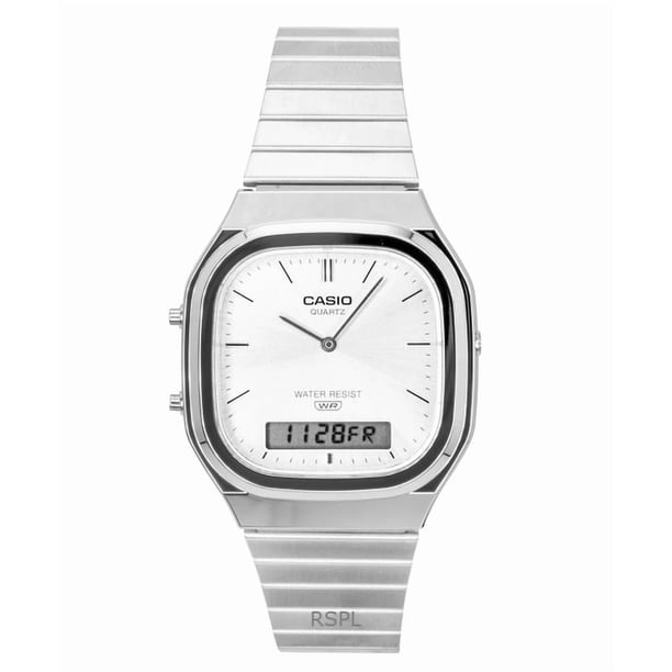 Casio Reloj Unisex Vintage Analógico Digital de Acero Inoxidable con Esfera Plateada de Cuarzo AQ-240E-7A