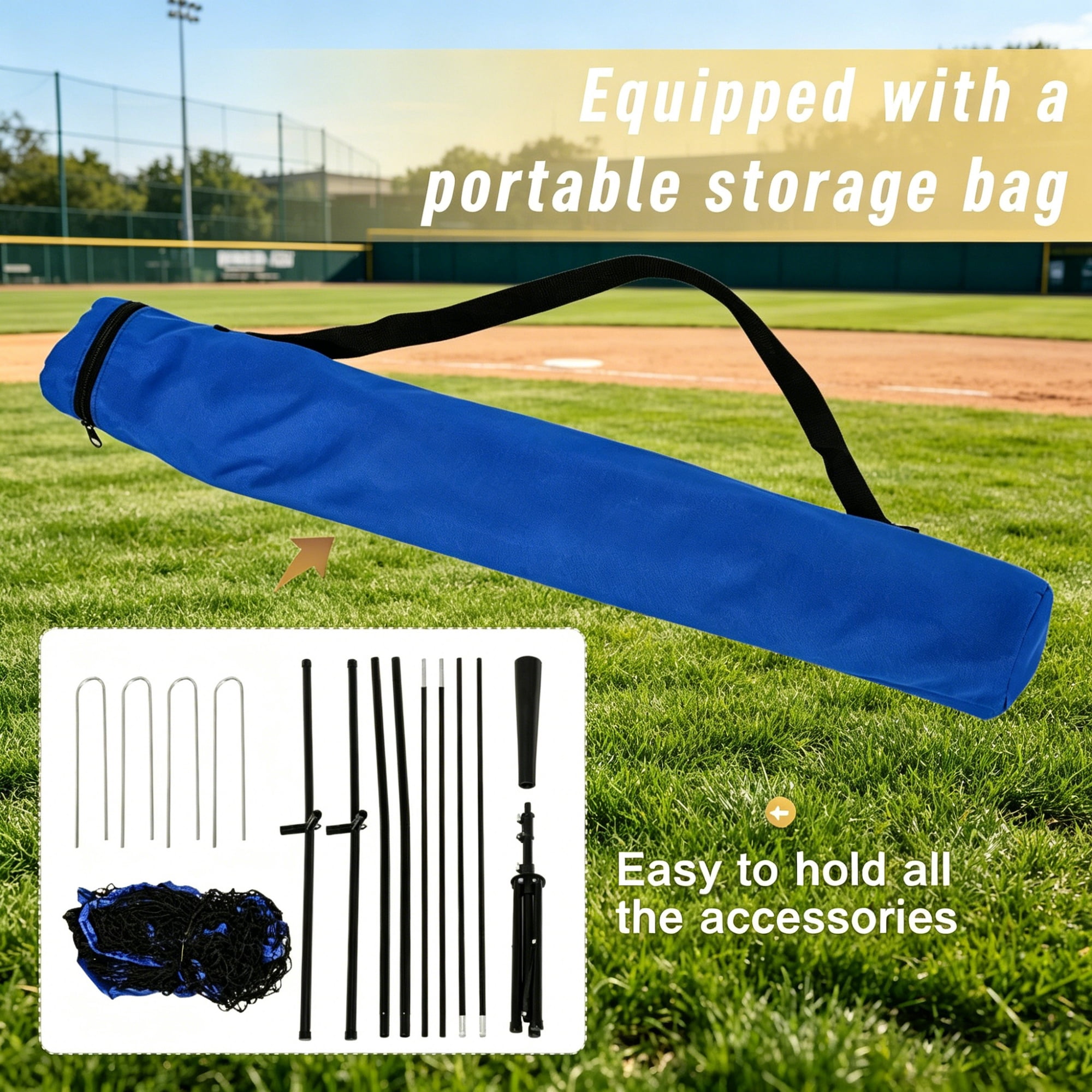 Baseball Hitting Practice Net Set with Batting Tee & 120-Ball Caddy, Tool-Free Quick Assembly Powder Coated Steel Frame Portable Training Net with Carry Bag