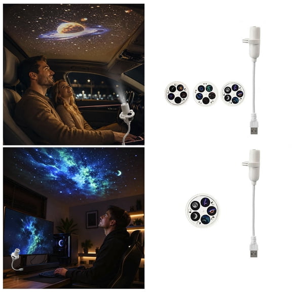 USB 2-in-1 Galaxy Star Projector Night Light, 360° Bendable Gooseneck LED Lamp with 3 Discs & 15 Space Patterns, Portable USB Starry Light for Bedroom, Car, Gaming Room & Party Decor