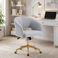 thumbnail image 3 of KCC Upholstered Velvet Office Chair, Adjustable Swivel Vanity Chair with Gold Metal Base and Wheels for Home Office or Makeup Room(Light Gray), 3 of 11
