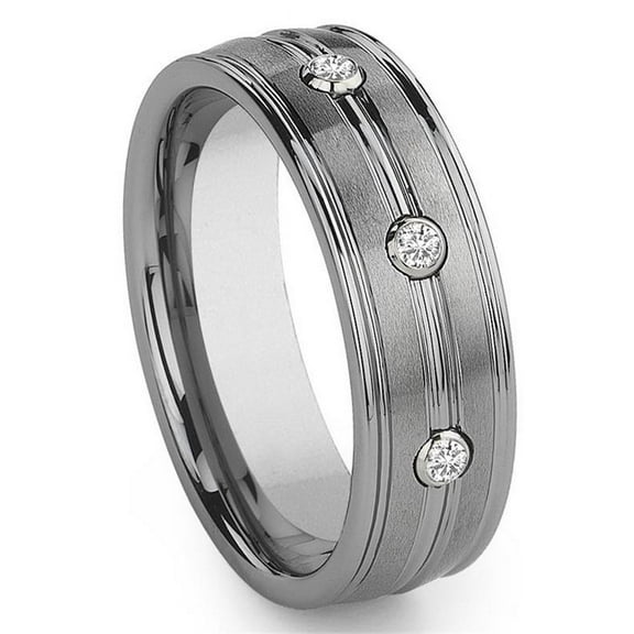 Titanium Kay Tungsten Carbide 3 Diamond Comfort Fit Mens Wedding Band Ring Sz 10.0