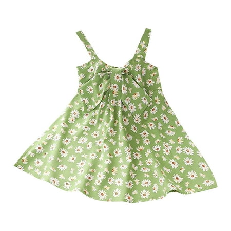 

Icvfdpl Toddler Short Sleeve Summer Floral Suspender Bow Casual Going Out Knee Length For 1 To 6 Years For Weekend Travel Dresses