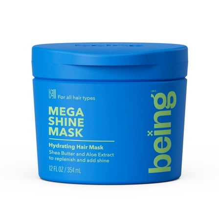 being MEGA SHINE Hydrating Hair Mask,Protects All Hair Types, Shea Aloe Extract 12 fl oz