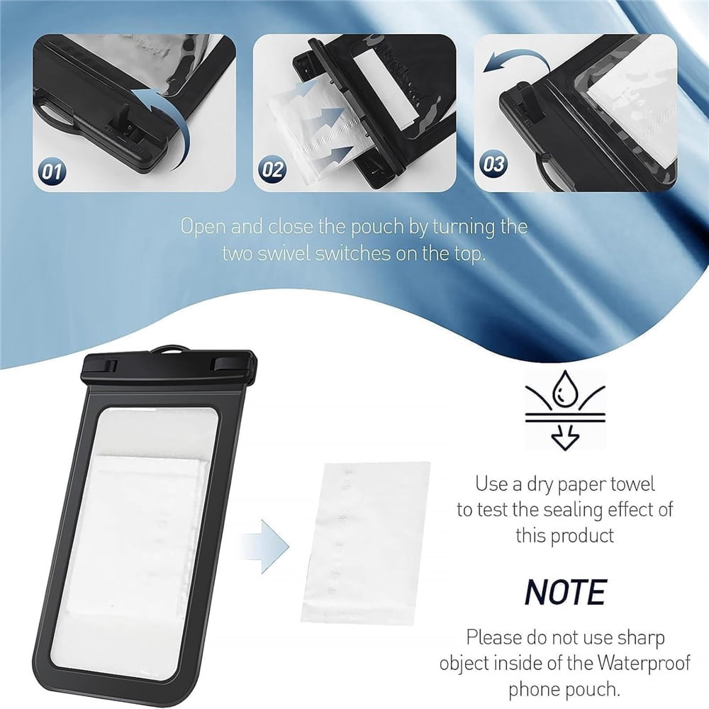 Waterproof Case Compatible with iPhone 14 Pro Max/13/12/11/XR/X/SE/8/7, Galaxy S22/S21 Google up to 6.7" IPX8 Dry Bag Vacation Essentials (Black-4 Pack)