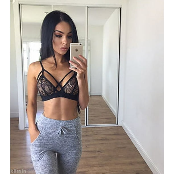 Floral Sheer Lace Triangle Bralette Strappy Bra Crop Top Bustier Unpadded  Mesh 