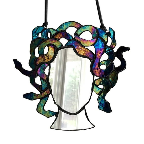 PENGXIANG Hanging Stained Glass Mirror Creative Wall Mounted Mirror Pendant For Home