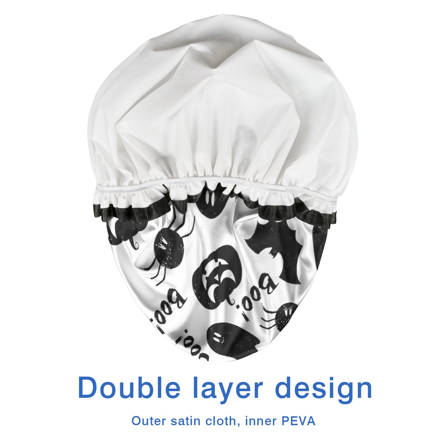 Shower Caps,Halloween Black Ghosts Bats and Pumpkins Waterproof Shower Cap for Women 4 Pieces,Double Reusable Hair Cover for Shower PEVA Elastic Stretch Hem