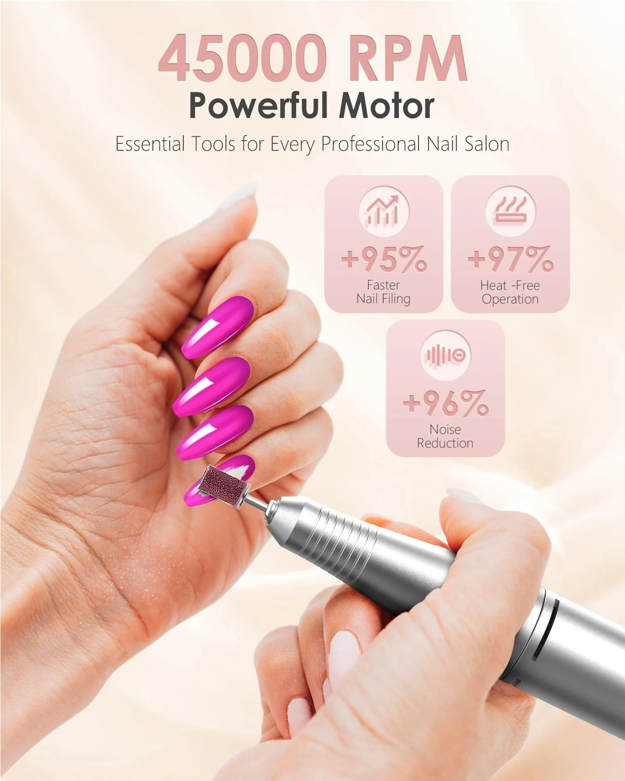 Electric Nail Drill Professional: 45000 RPM Portable Rechargeable Nail Drills Machine with 6 Bits, Drill para Uñas E File