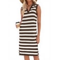 thumbnail image 2 of Sleeveless Women's Striped Summer Dress Casual Polo V Neck Slit Loose Fit T Shirt Midi Dresses, 2 of 8