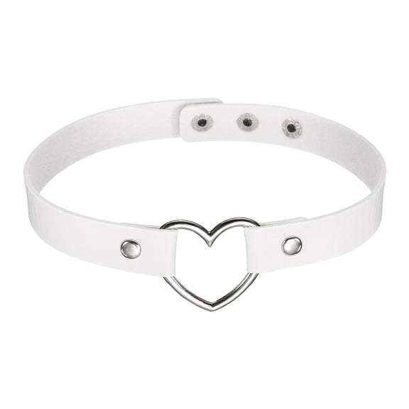 PU Leather Chokers, Love Heart Chokers Collar Necklace Gothic Punk Grunge Emo Necklace Adjustable PU Collar for Women, White, 1Pcs