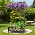 thumbnail image 2 of Metal Tall Plant Stand with Trellis Hanging Bar 88Lbs Capacity for Indoor Outdoor Black, 2 of 7