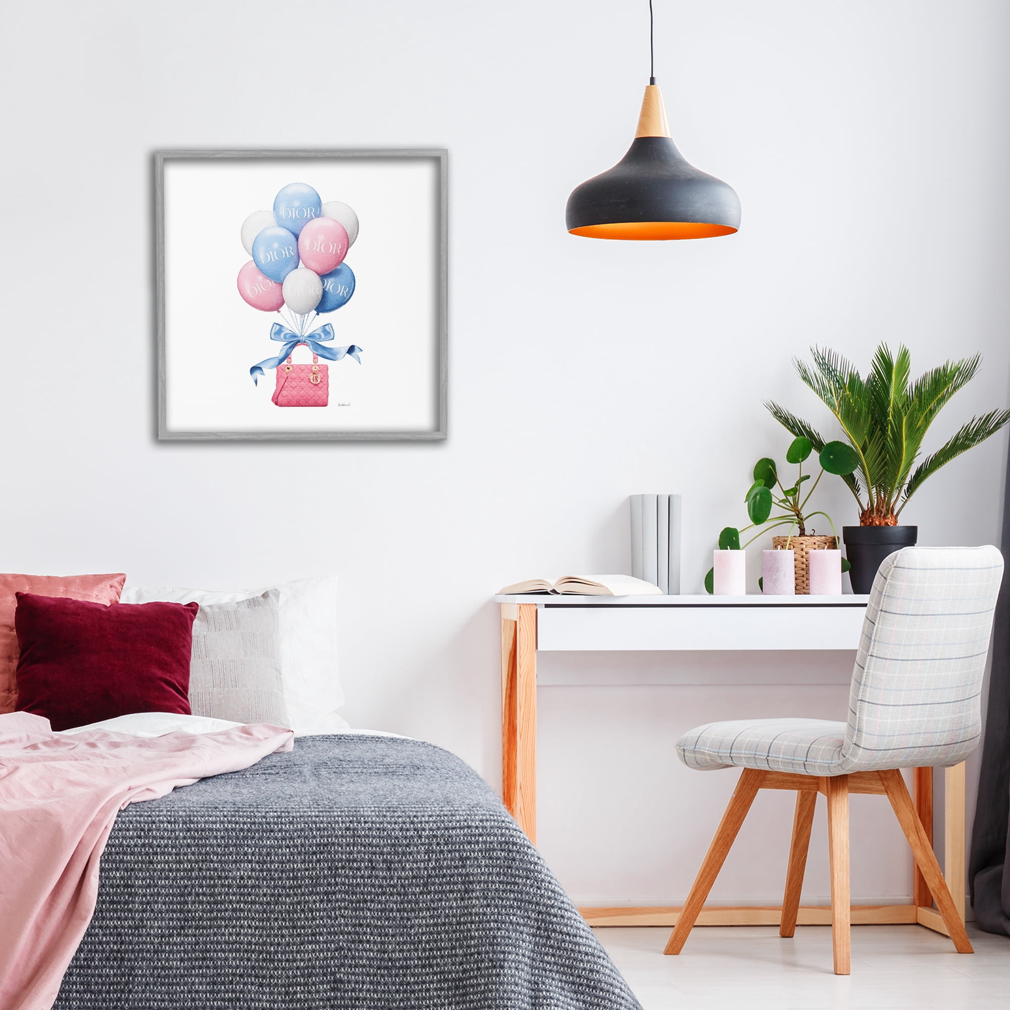 Stupell Industries Pink & Blue Handbag Balloons Gray Framed Giclee Art, design by Amanda Greenwood