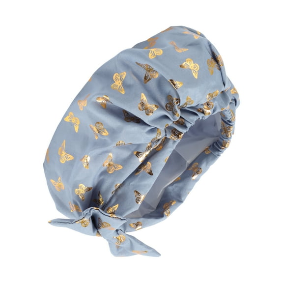 Unique Bargains 1pc Women Double Layer Shower Cap for Bathroom Vacation Travel Polyester Cotton PEVA Blue