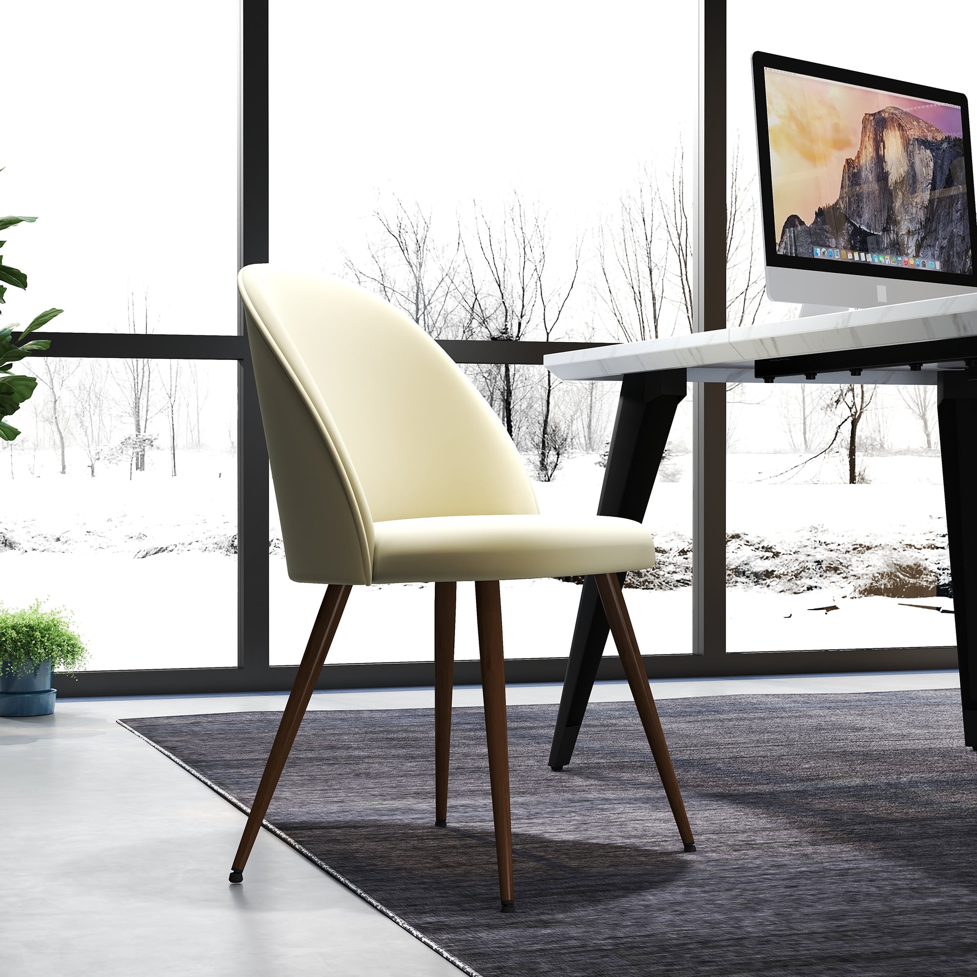 Homy Casa Set of 2 Modern Office Chair Pair, Beige Fabric Upholstered Curved Back