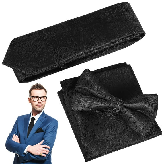SEWOART Sewoart Stylish Black Bow Tie and Pocket re for Wedding Graduation