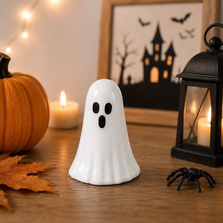 WWLQHUI Ghost Ceramic Halloween Ornament Mini White Glowing Ghost Figurine Decor Compact Tabletop Statue for Mantel Tiered Tray Desk Windowsill Display
