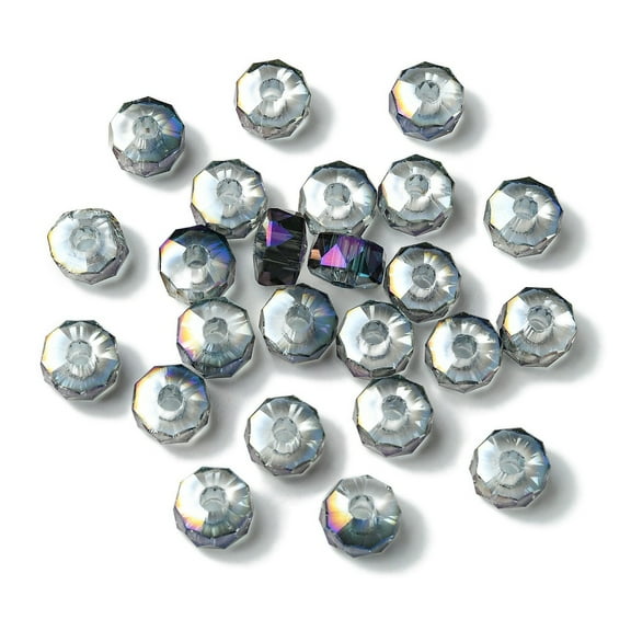 100pcs Transparent Electroplate Glass Beads Large Hole Beads Full Rainbow Flat Round Dark Slate Blue 9.5x6mm Hole: 3mm