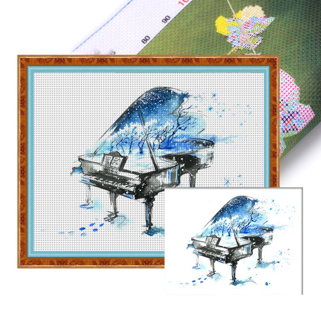 Hilo Algodón Ecológico Bordado Obra Arte Punto Cruz Piano Impresa 14CT 50x40cm