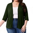 thumbnail image 2 of Women's Plus Open Front Cardigan Solid Color Plus Size Cardigan With Three-quarter Sleeves Holiday Travel Clothing, 2 of 7