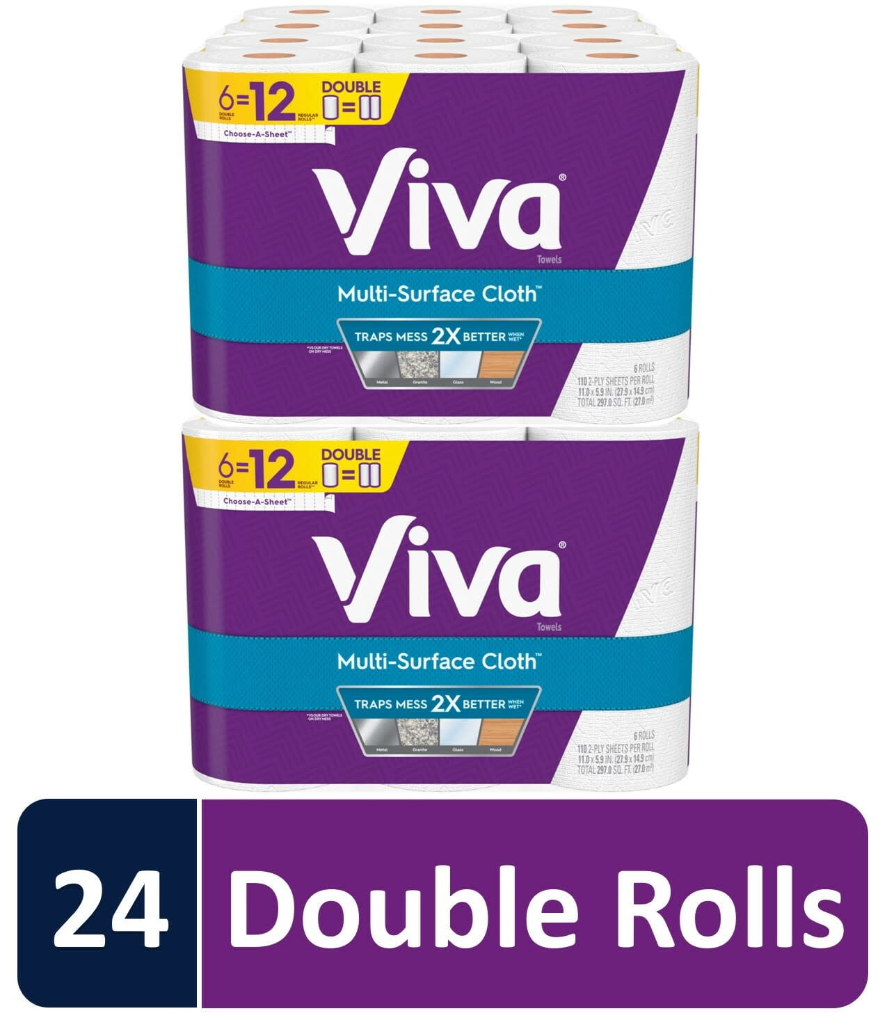 VIVA MultiSurface Cloth ChooseASheet Kitchen Paper Towels, White, 24