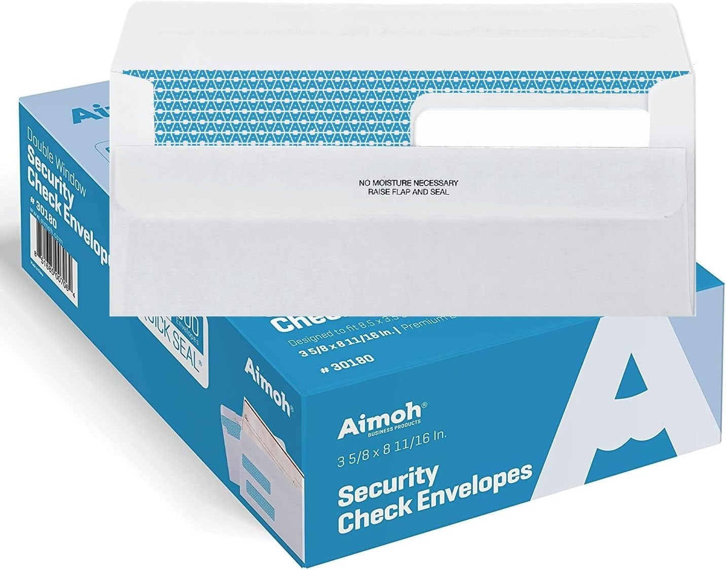 Aimoh Flip and Seal #8 Security Envelopes for Business Checks, Double Window, White, 3 5/8” x 8 11/16”, 1000 Count