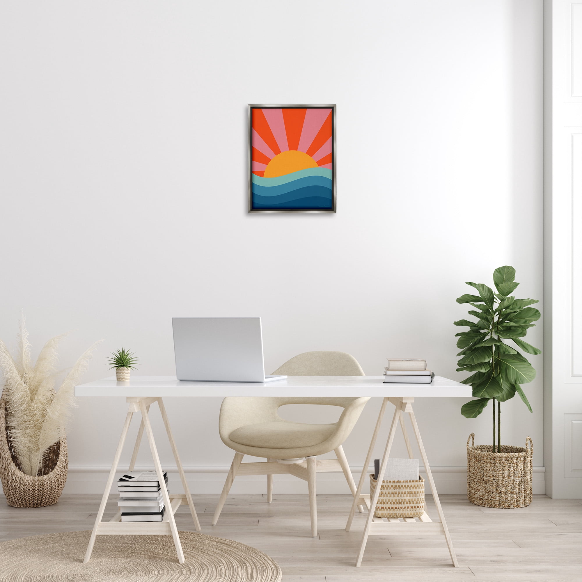 Stupell Industries Sun Rays on Sea Landscape Painting Gray Floater Framed Canvas Art Print Wall Art, 17 x 21