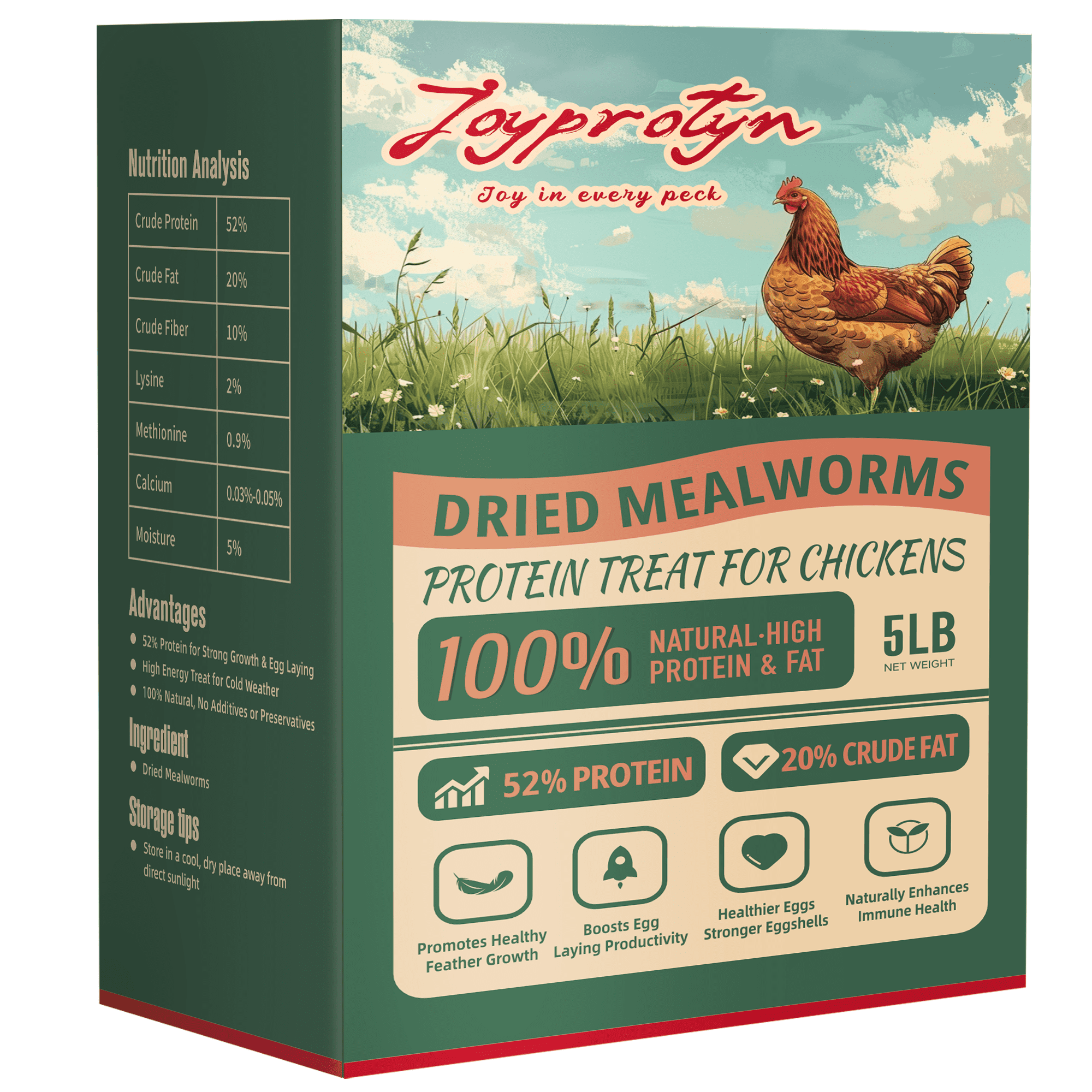 Joyprotyn 5LB Non-GMO Dried Mealworms - High Protein Natural Feed & Chicken Treats for Chickens, Ducks, Wild Birds, Quails & Reptiles - Support Egg Production & Feather Growth