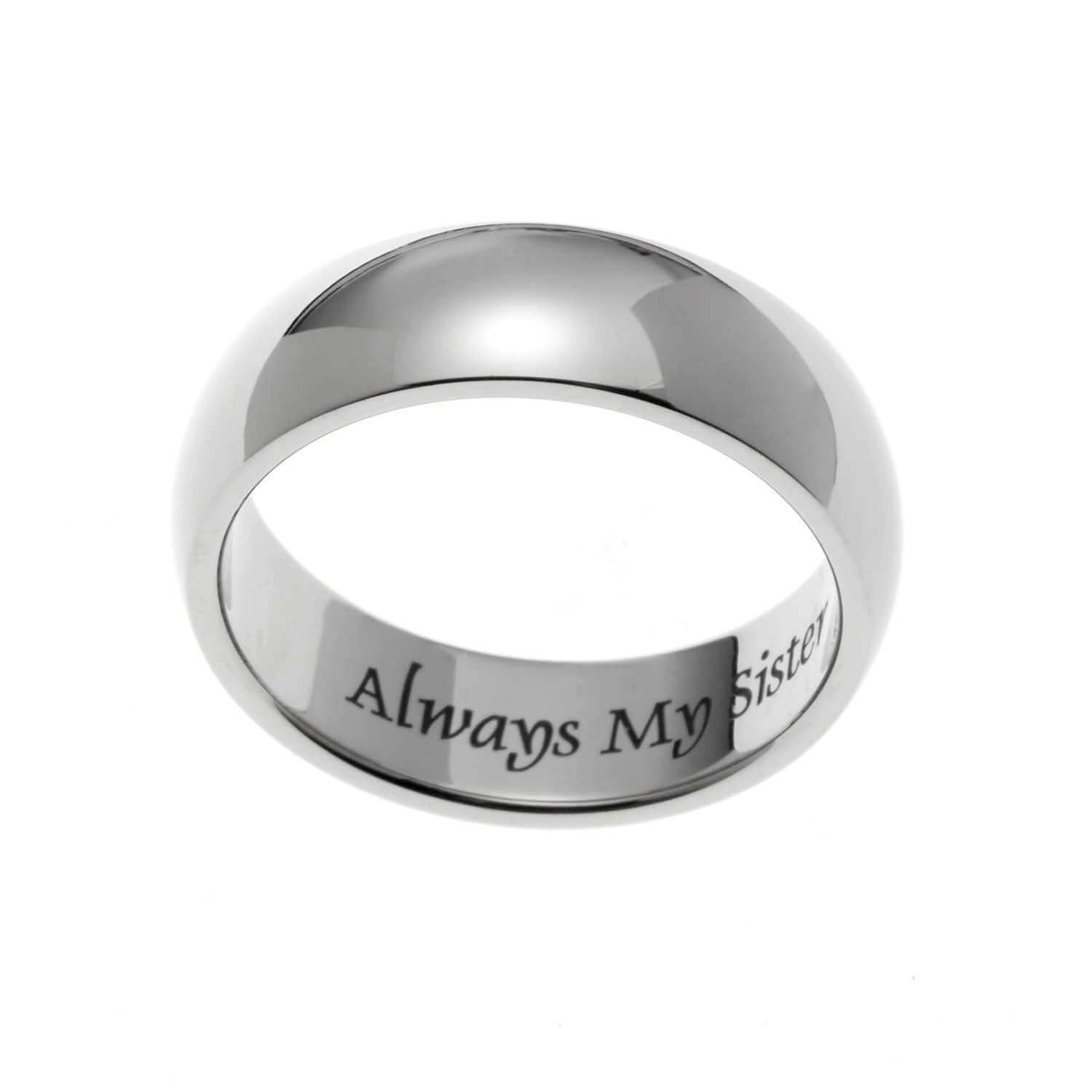 Stainless Steel "Always My Sister" Engraved Domed Ring - Meaningful Sister Gift