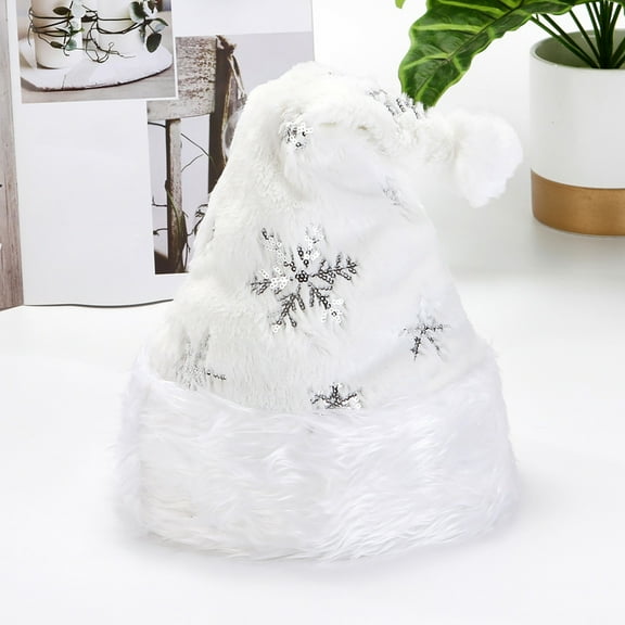 White Christmas Santa Hat with Gold and Silver Sequins and Snowflake Embroidery for Adults Bucket Hats