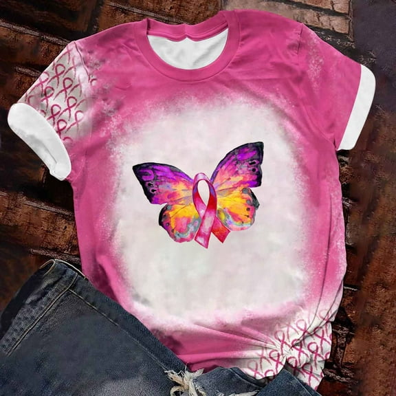 cllios Breast Cancer Shirts Women Pink Ribbon Graphic Tees Trendy Short Sleeve Tops Dressy Casual Blouse Inspirational T Shirts