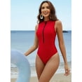 thumbnail image 4 of Zipper One Piece Swimsuit for Womens Racerback Modest Swimming Suit High Neck Monkini Swimwear, 4 of 7