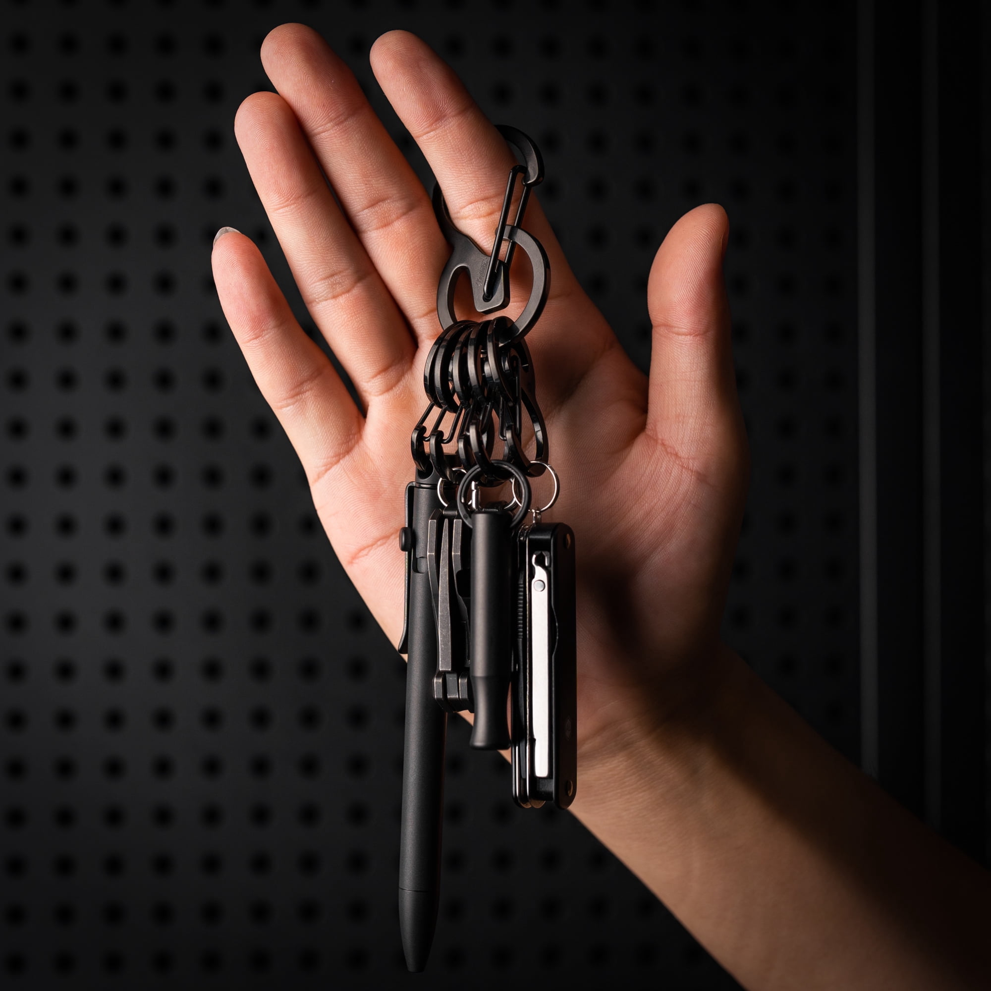 Key Unity 6pcs Stainless Steel Key Chain, KS04 Quick Released Backpack Clasp for Keys, Flashlight, Folding Knife and Whistles, Black
