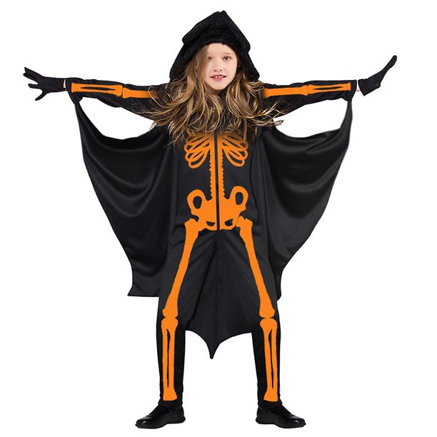Children 110 Disfraz de murciélago vampiro para niños, mono para niños y niñas, juego de rol para niños, conjunto amarillo de esqueleto siamés
