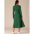 thumbnail image 4 of DARING DIVA Long Sleeve Crew Neck Knit A-Line Midi Dress L Dark Green, 4 of 6