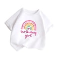 thumbnail image 4 of Girls Birthday Girl Rainbow Print T-Shirt, Short Sleeve Crew Neck Casual Tee for Kids, Cute Birthday Party Top for Daily Wear(Pink,9-10 Years), 4 of 4