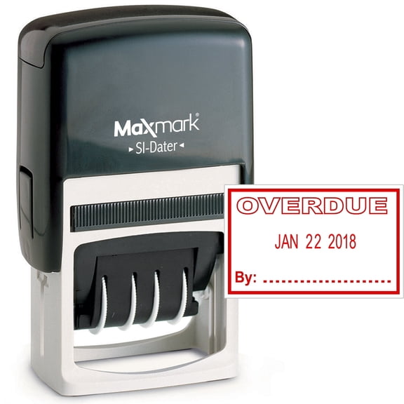 MaxMark Office Date Stamp with OVERDUE Self Inking Date Stamp - RED ink