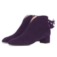 thumbnail image 3 of FSJ Women Fashion Western Tassel Block Low Heel Ankle Boots Side Zipper Booties Closed Toe V Cut Casual Vintage Shoes Size 9 Purple, 3 of 4