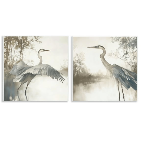 Stupell Industries Heron Feathers Over Water 2 Piece Wall Plaque Art Set design by Mona Grace, 12 x 12