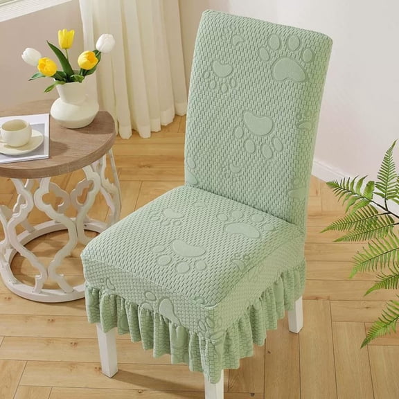 Chair Covers for Dining Room Stretch Chair Slipcovers with Skirt Removable Washable Kitchen Chair Protector Cover Set for Home, Party, Wedding(Green)