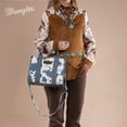 thumbnail image 5 of Wrangler Cow Print Tote Bag for Women Western Purse Boho Top Handle Satchel Handbag with Signature Strap, Cow-Blue, 5 of 8