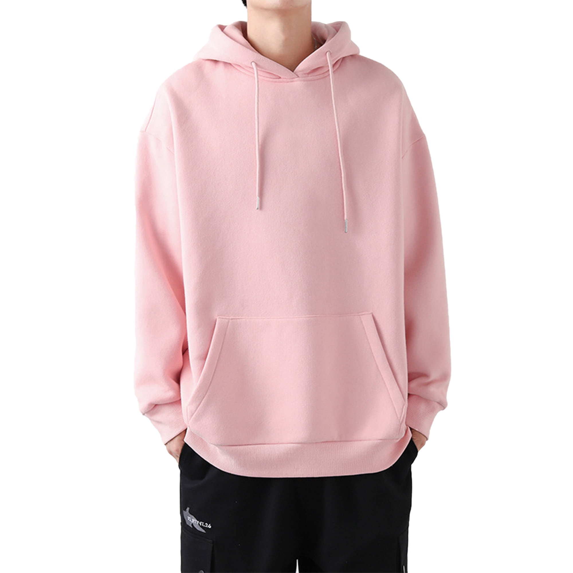 Avamo Men Plain Hooded Neck Sweatshirt Fall With Pockets Fleece Sweatshirts Pink 3XL Walmart