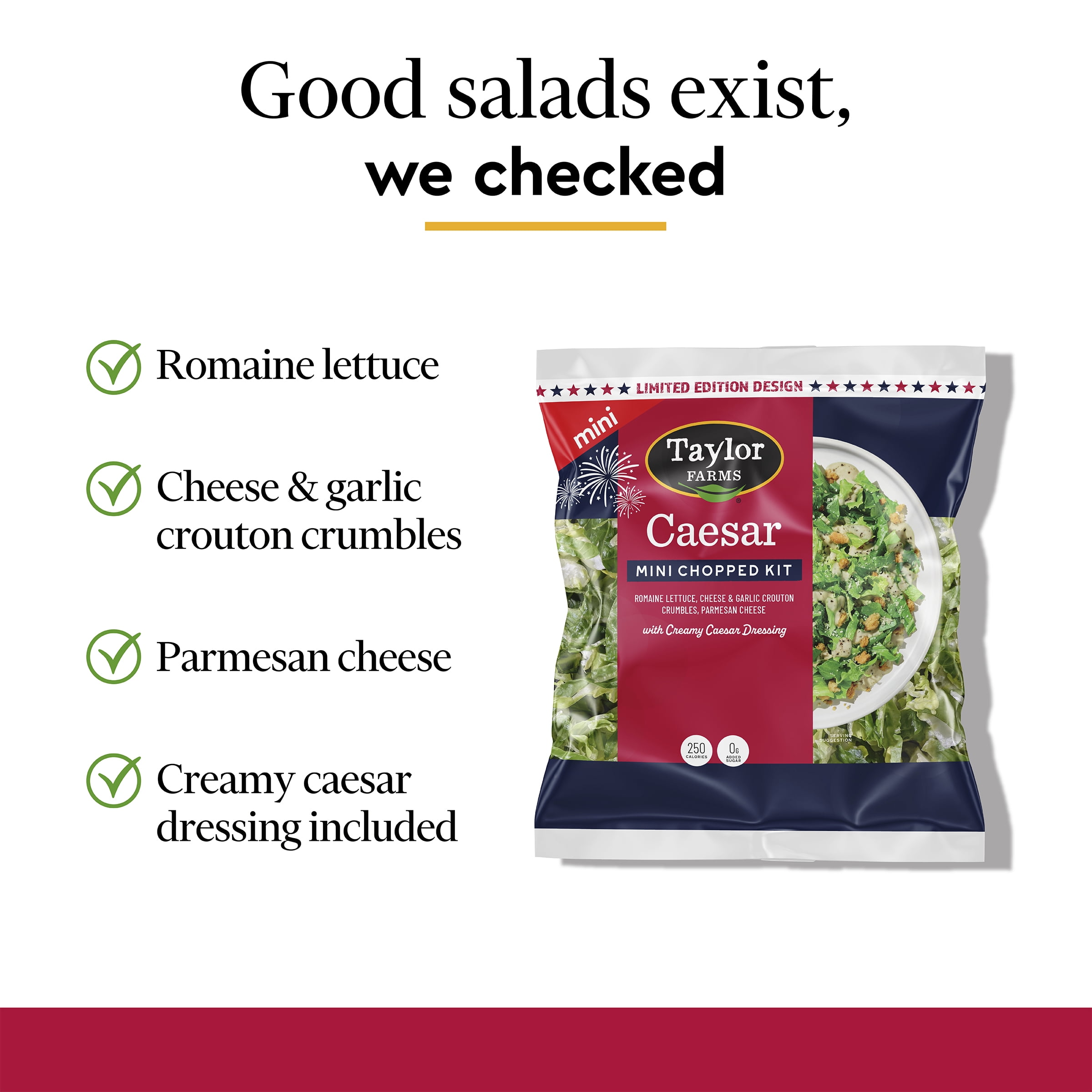 Taylor Farms Caesar Mini Salad Kit, 4.42 oz Bag, Fresh