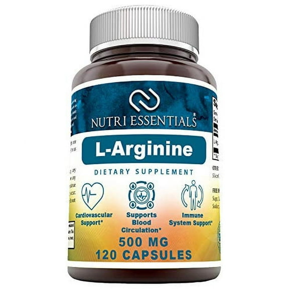 Nutri Essentials L-Arginine 500 mg 120 Capsules (Non-GMO) Supplement - Best Amino Acid Arginine HCL Supplements for Women & Man - Promotes Circulation and Supports Cardiovascular Health*