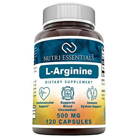Nutri Essentials L-Arginine 500 mg 120 Capsules (Non-GMO) Supplement - Best Amino Acid Arginine HCL Supplements for Women & Man - Promotes Circulation and Supports Cardiovascular Health*