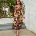 thumbnail image 3 of Honeycomb Print Dress Summer Street Style Bohemia Long Dresses Female Sleeveless Printed Maxi Dress, 3 of 9