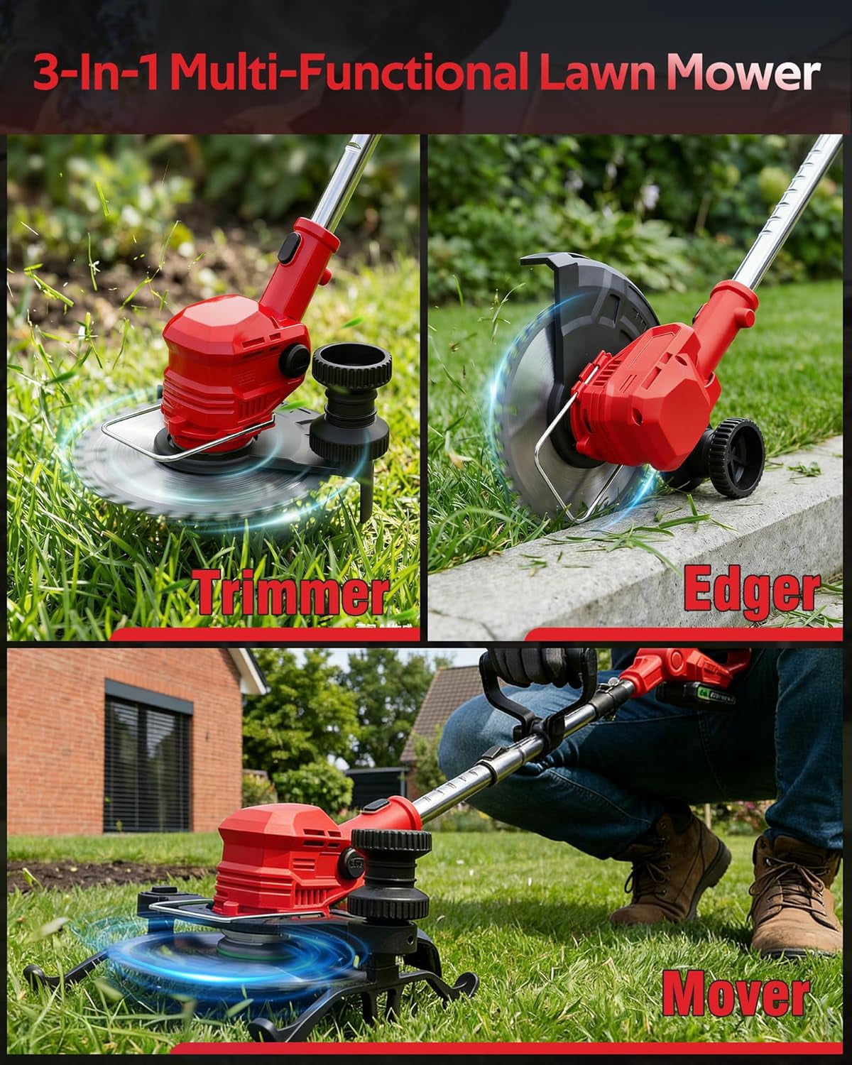 Cordless Weed Eater with 2 Batteries, 3-in-1 Electric Grass Trimmer and Edger, Lightweight String Trimmer for Yard