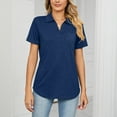 thumbnail image 4 of YYDGH Womens V Neck Polo Shirts Short Sleeve Collared Blouses Dressy Casual Summer Business Tops with Pocket Blue S, 4 of 6