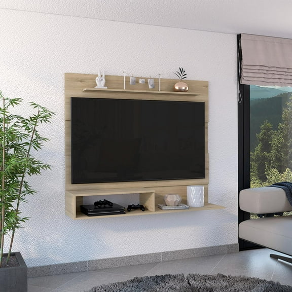 "TUHOME Floating Entertainment Center, Light Pine Particle Board, Wall Units Living Room, Fits TVs up to 55"""