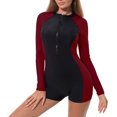 thumbnail image 2 of YONGHS Women's Long Sleeve One Piece Swimsuit Rash Guard Swimwear Athletic Surfing Bathing Suit Black&Burgundy S, 2 of 6