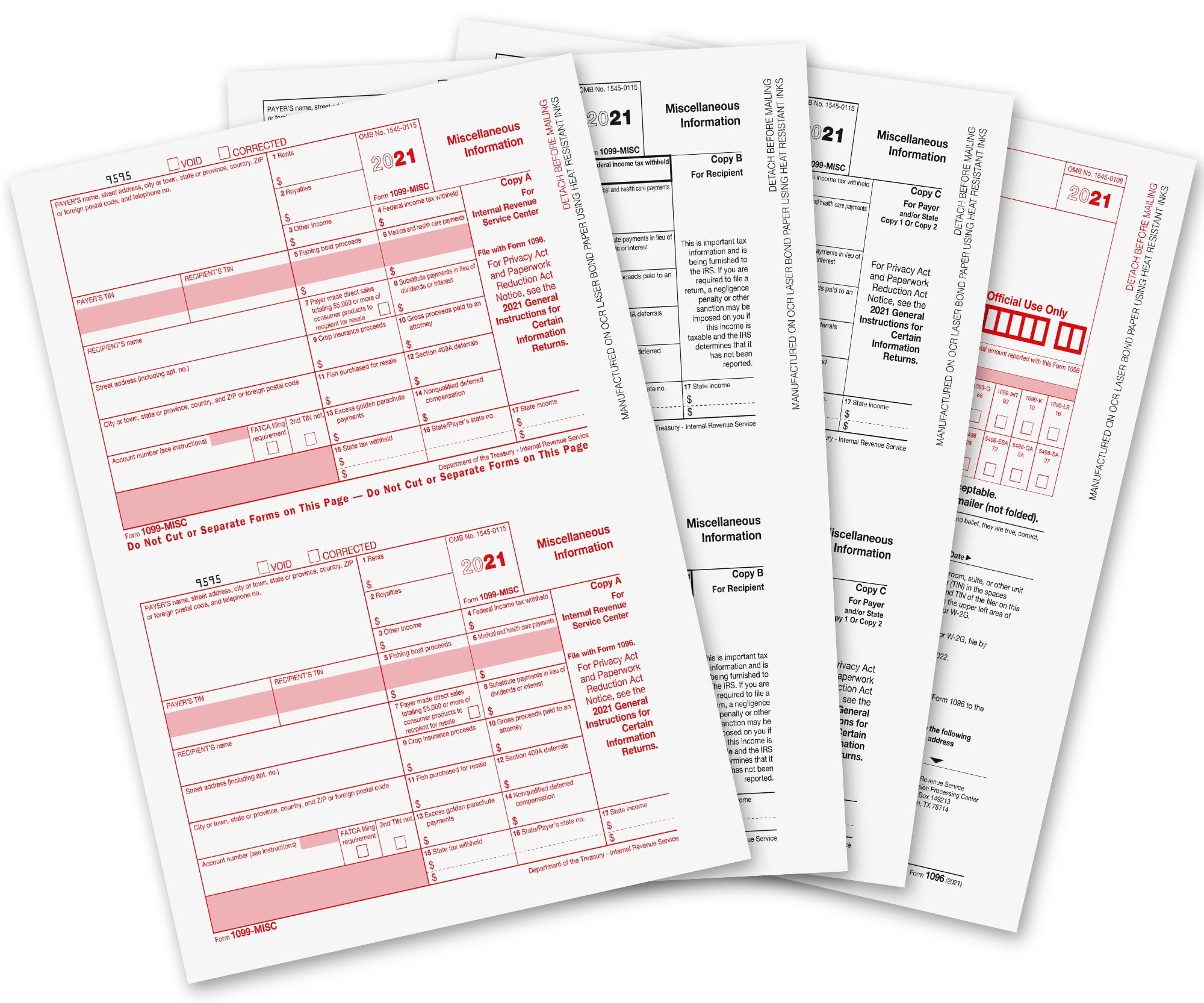 10 recipients 5 sheets + 2 Form 1096 2013 IRS Tax Form 1099-MISC carbonless 